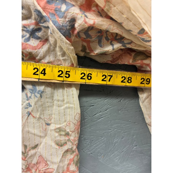 Anthropologie Blouse Women's Medium Ivory Pink Blue Floral Metallic Boho - Picture 7 of 10